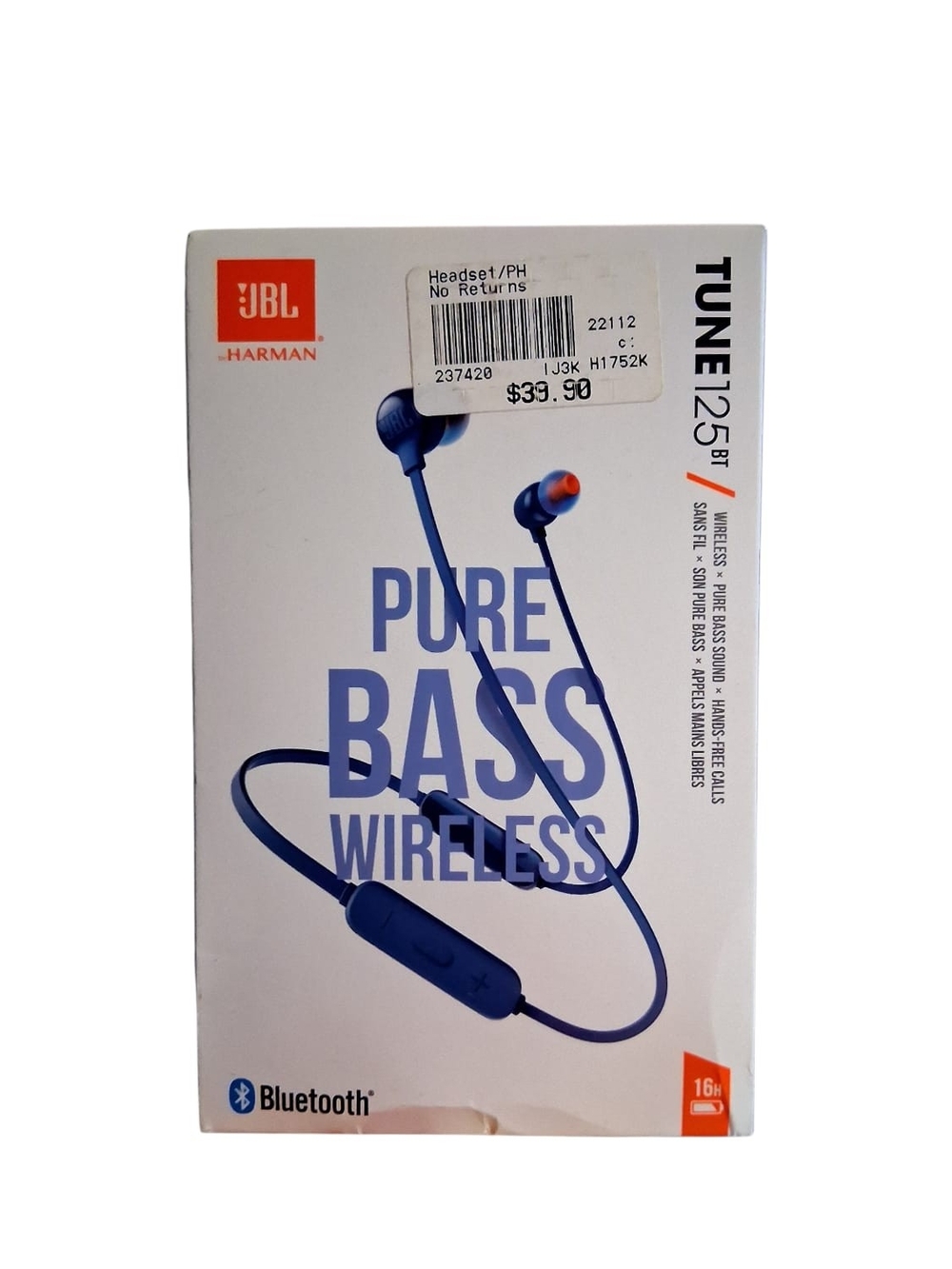 JBL TUNE125BT Wireless Earbuds - Blue New